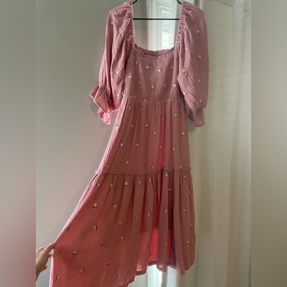 Pink Embroidered Tiered Maxi Dress